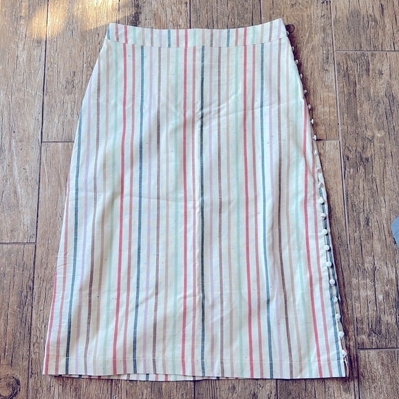 Madewell Button Slit Midi Skirt in Flecked Rainbow Stripe Cotton Size 4 - Picture 2 of 6